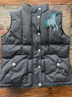 Shyanne Black Quilted Puffer Vest with Pony Rhinestone Accent